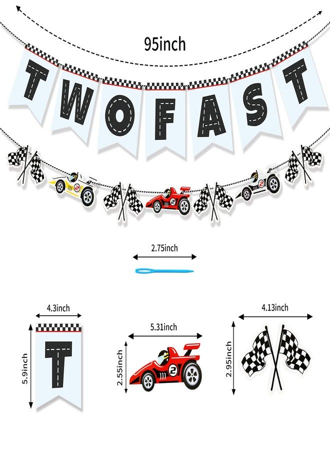 FEXICHUJI Two Fast Birthday Banner, Racing Theme Party Supplies Decorations with Race Cars, Flags, Tracks and More, Vintage 2nd Birthday Photo Backdrop Props for Boys - Image 4